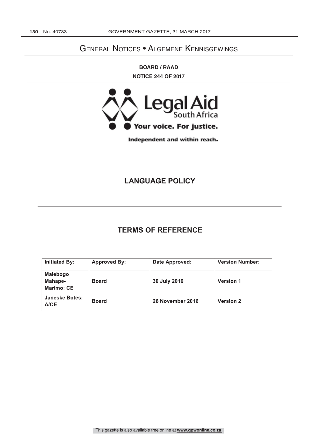 Language Policy: Legal Aid South Africa