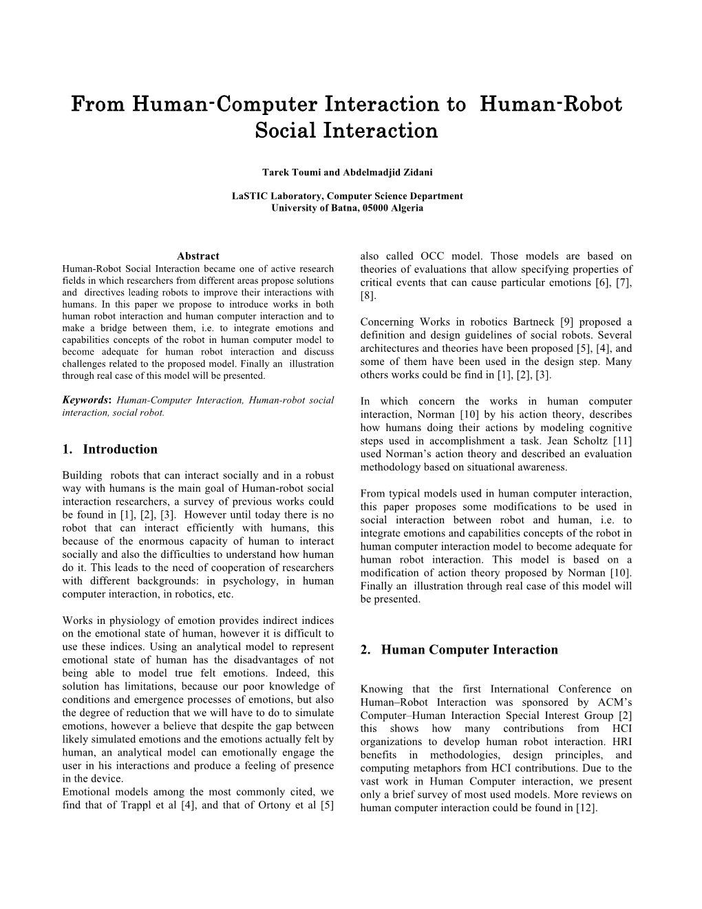 From Human-Computer Interaction to Human-Robot Social Interaction