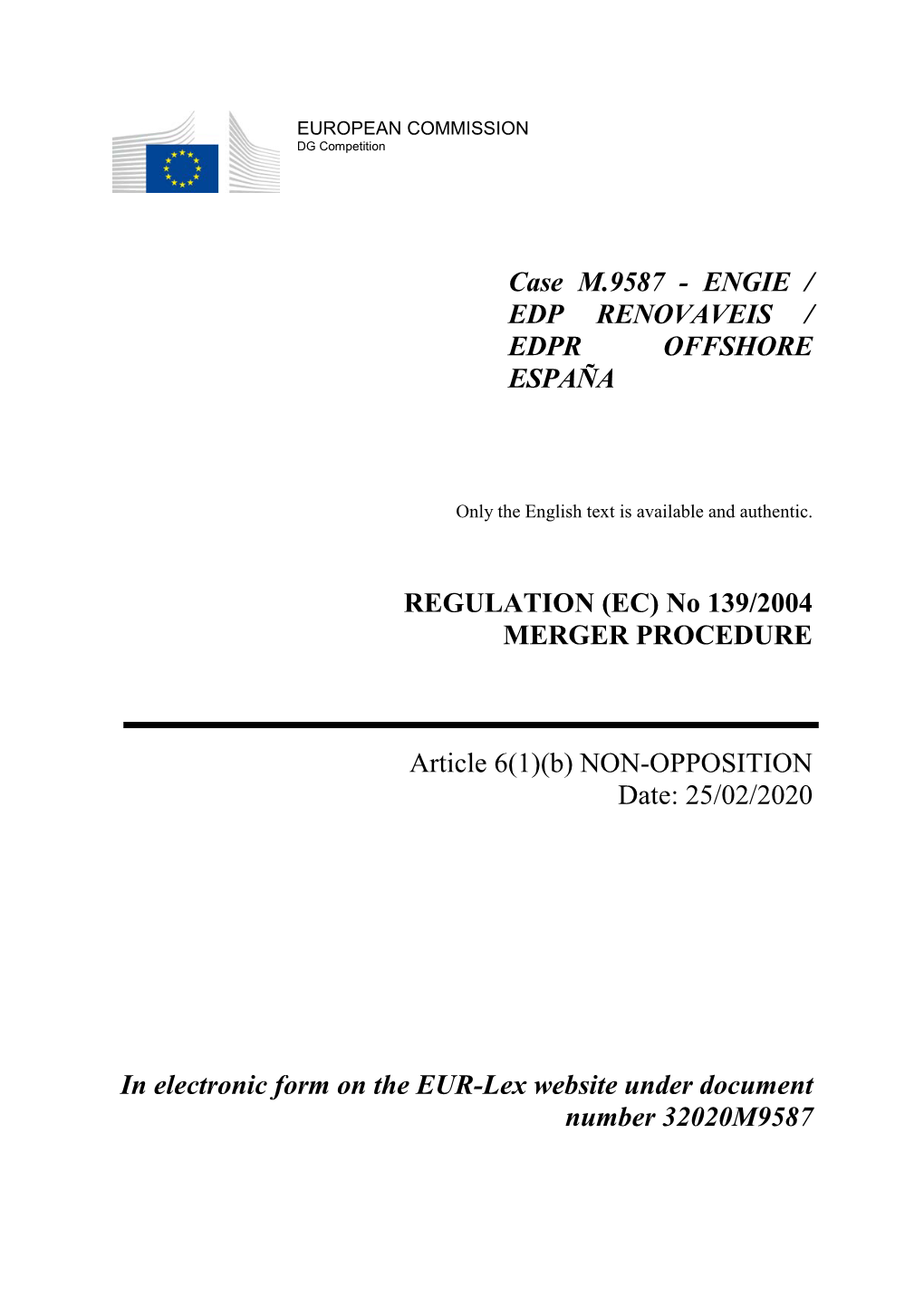 Case M.9587 - ENGIE / EDP RENOVAVEIS / EDPR OFFSHORE ESPAÑA