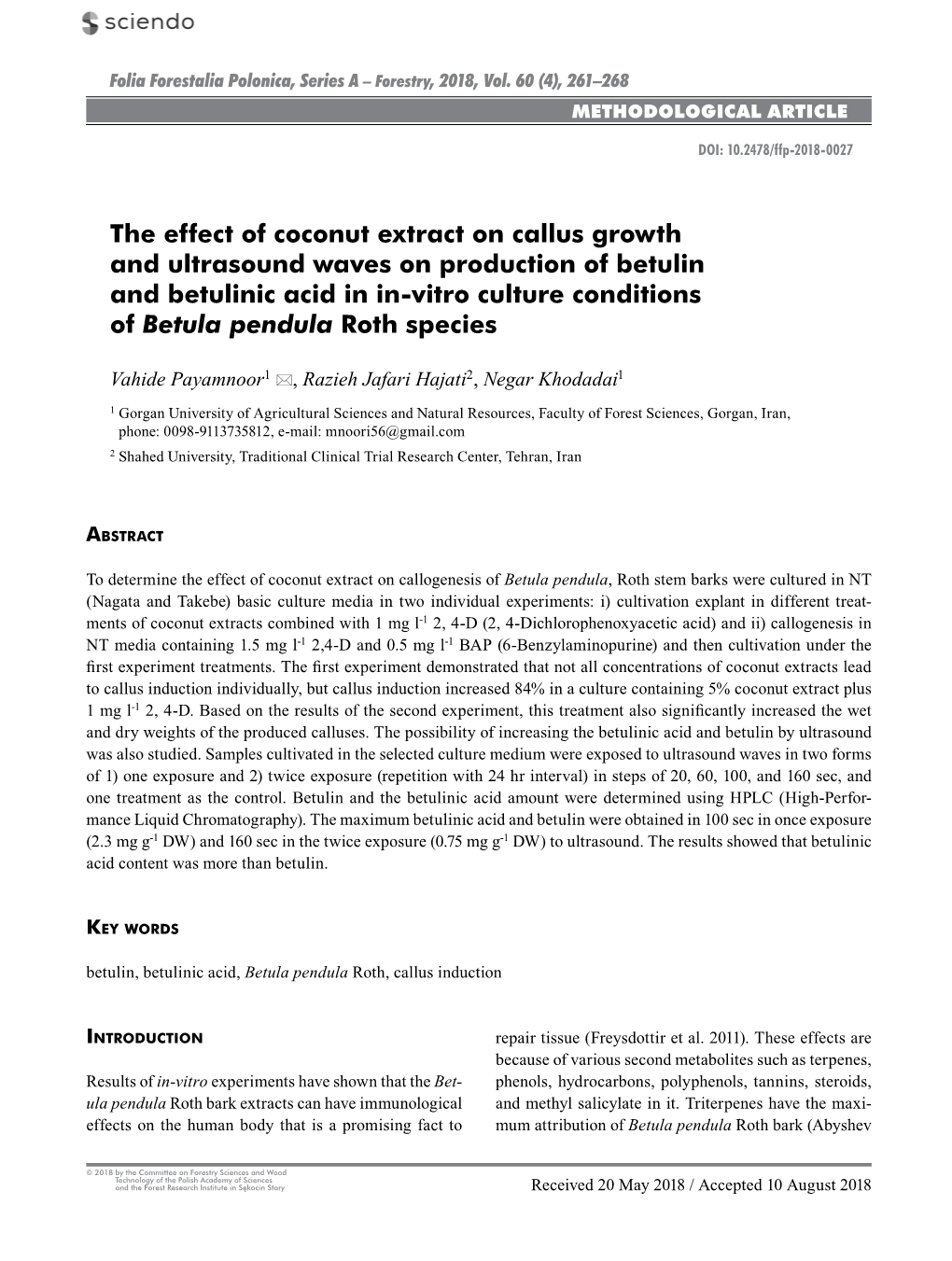 The Effect of Coconut Extract on Callus Growth and Ultrasound Waves On