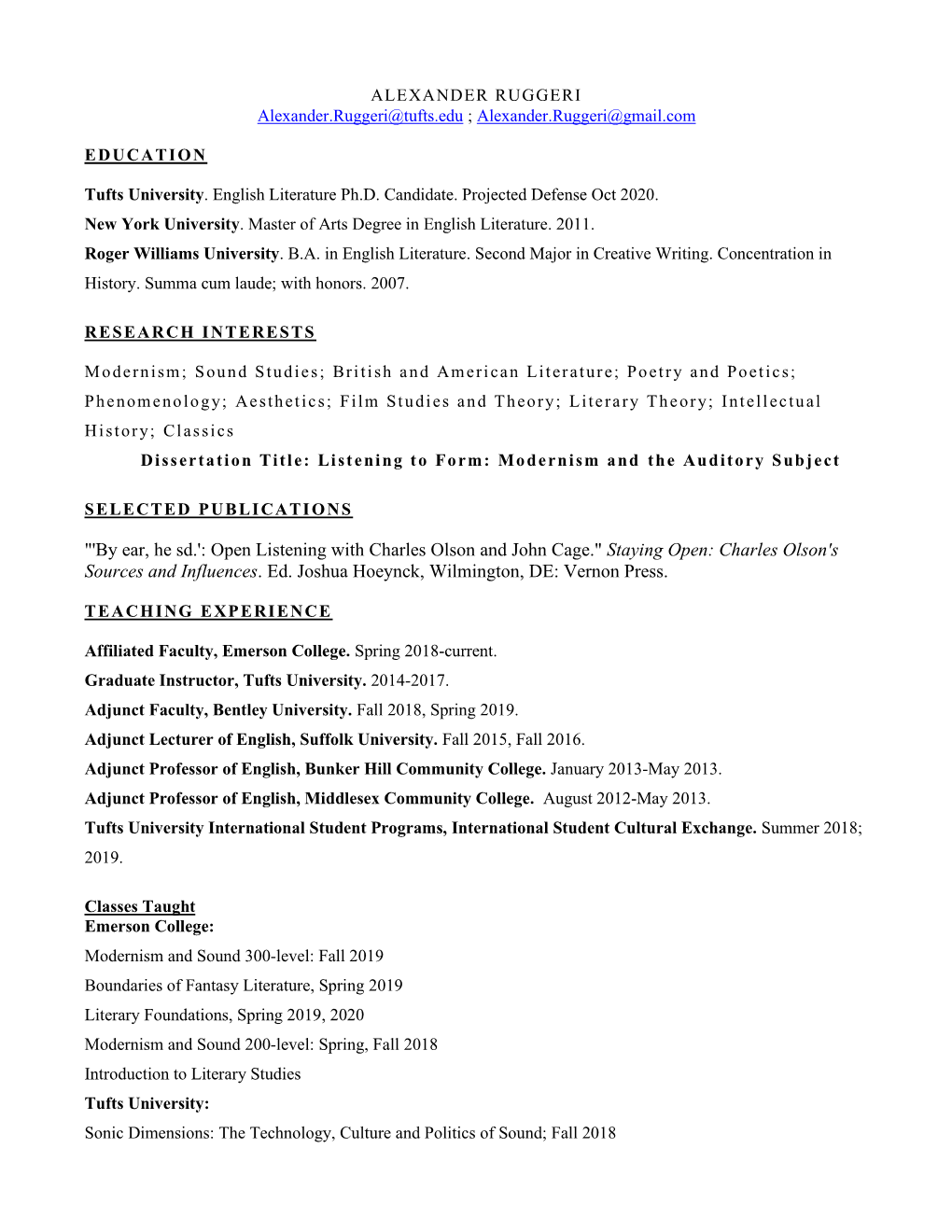 ALEXANDER RUGGERI Alexander.Ruggeri@Tufts.Edu ; Alexander.Ruggeri@Gmail.Com