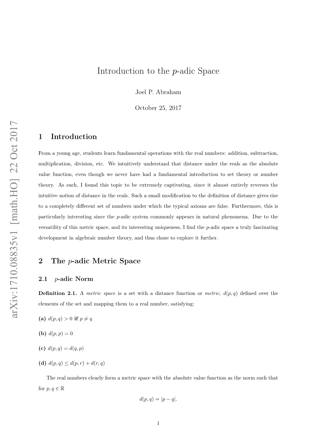 Introduction to the P-Adic Space