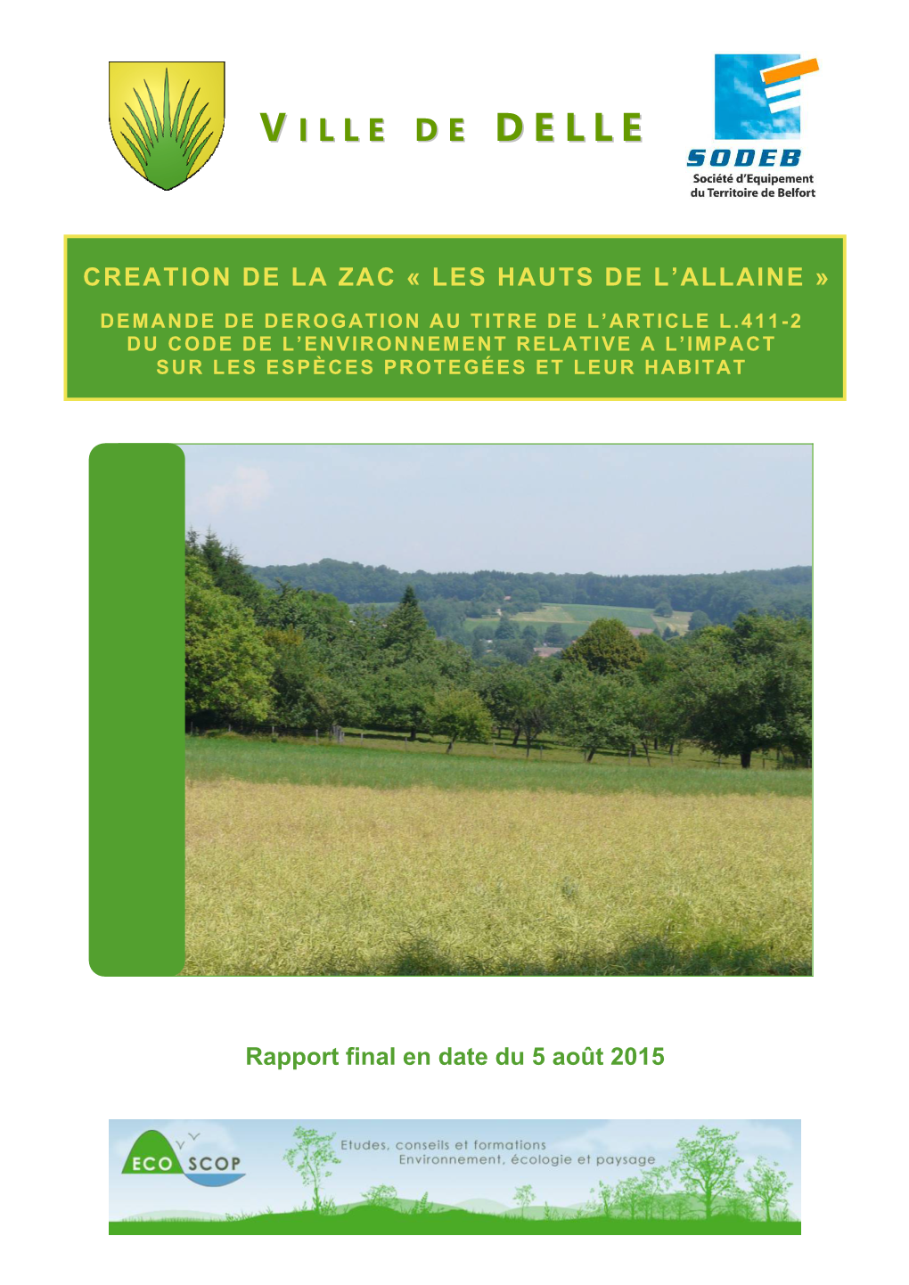 Dossier De Dérogation ZAC Des Hauts De L'allaine