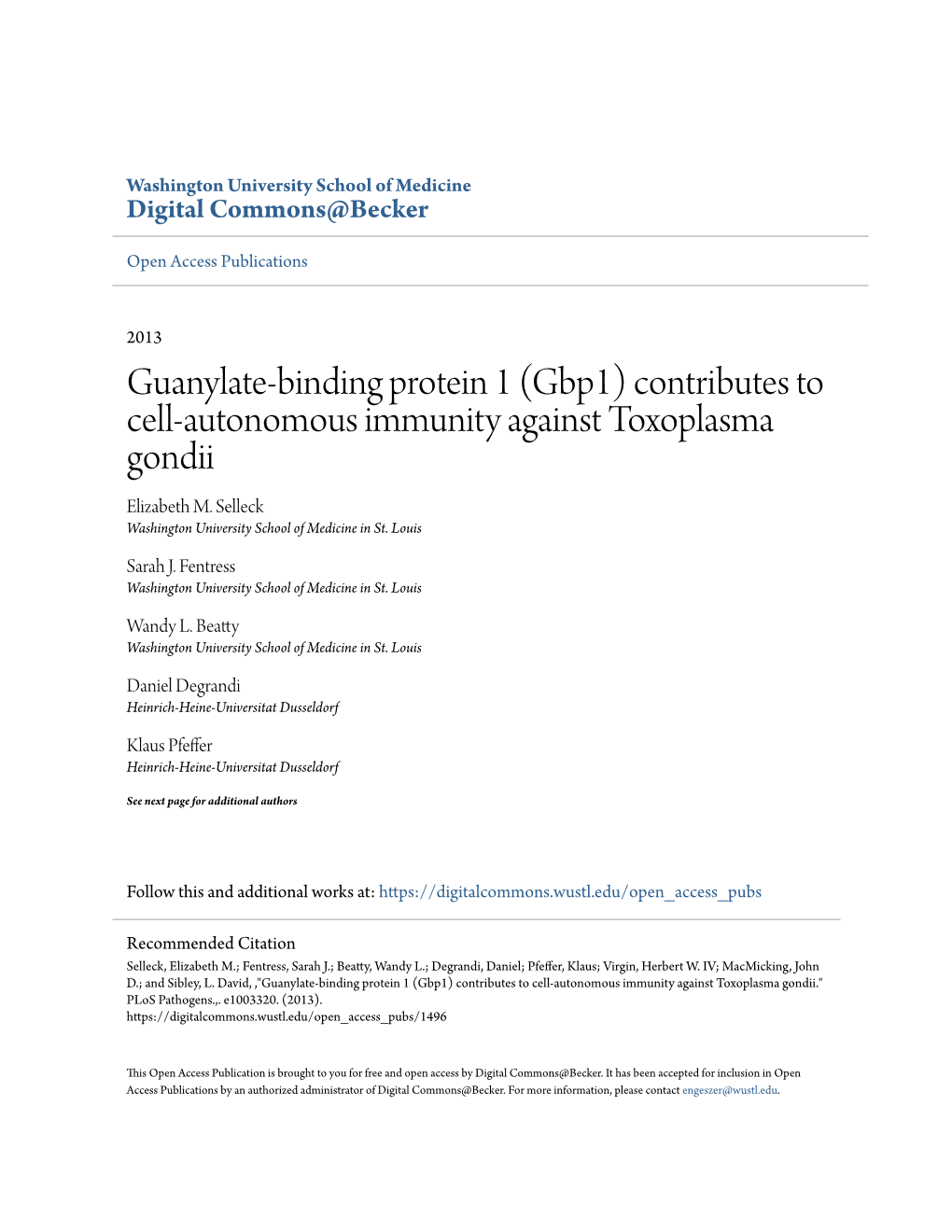 Contributes to Cell-Autonomous Immunity Against Toxoplasma Gondii Elizabeth M