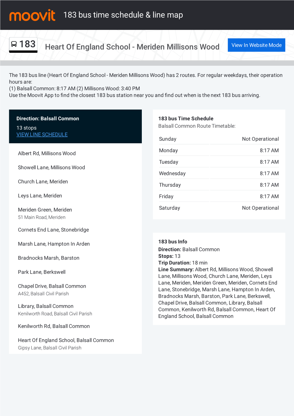 183 Bus Time Schedule & Line Route