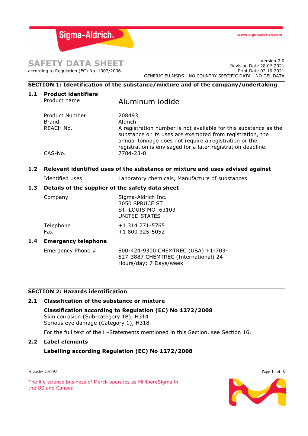 SAFETY DATA SHEET Revision Date 28.07.2021 According to Regulation (EC) No