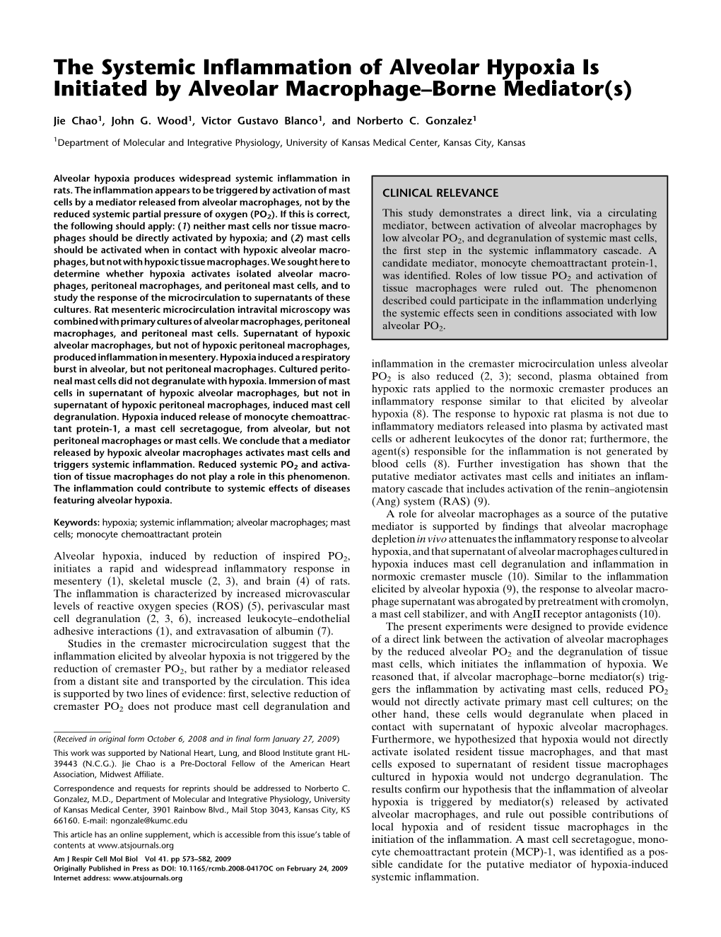 The Systemic Inflammation of Alveolar Hypoxia Is Initiated by Alveolar