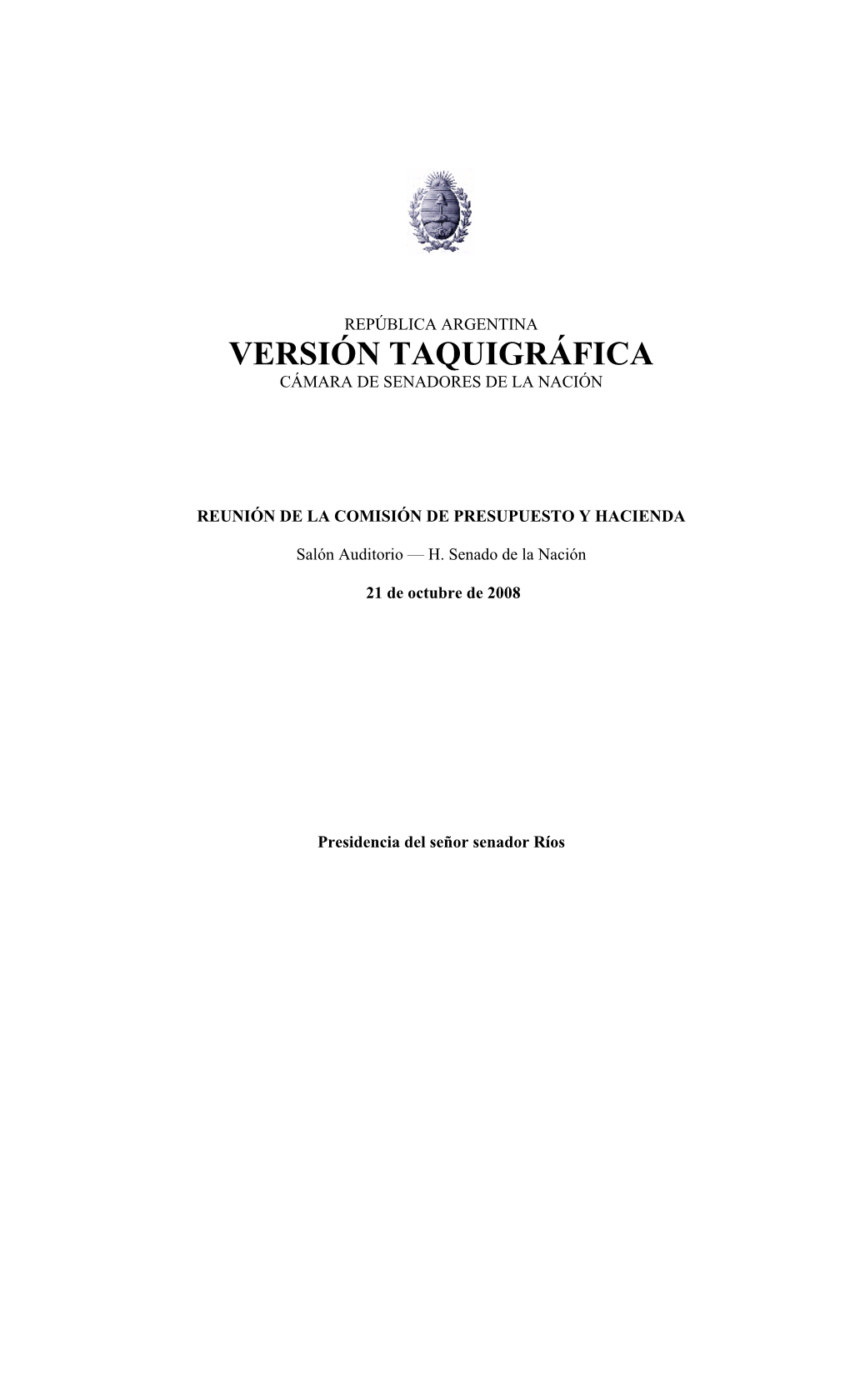 Versión Taquigráfica Cámara De Senadores De La Nación