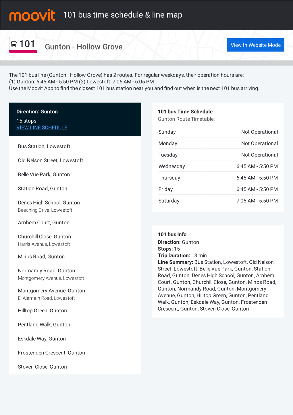 101 Bus Time Schedule & Line Route