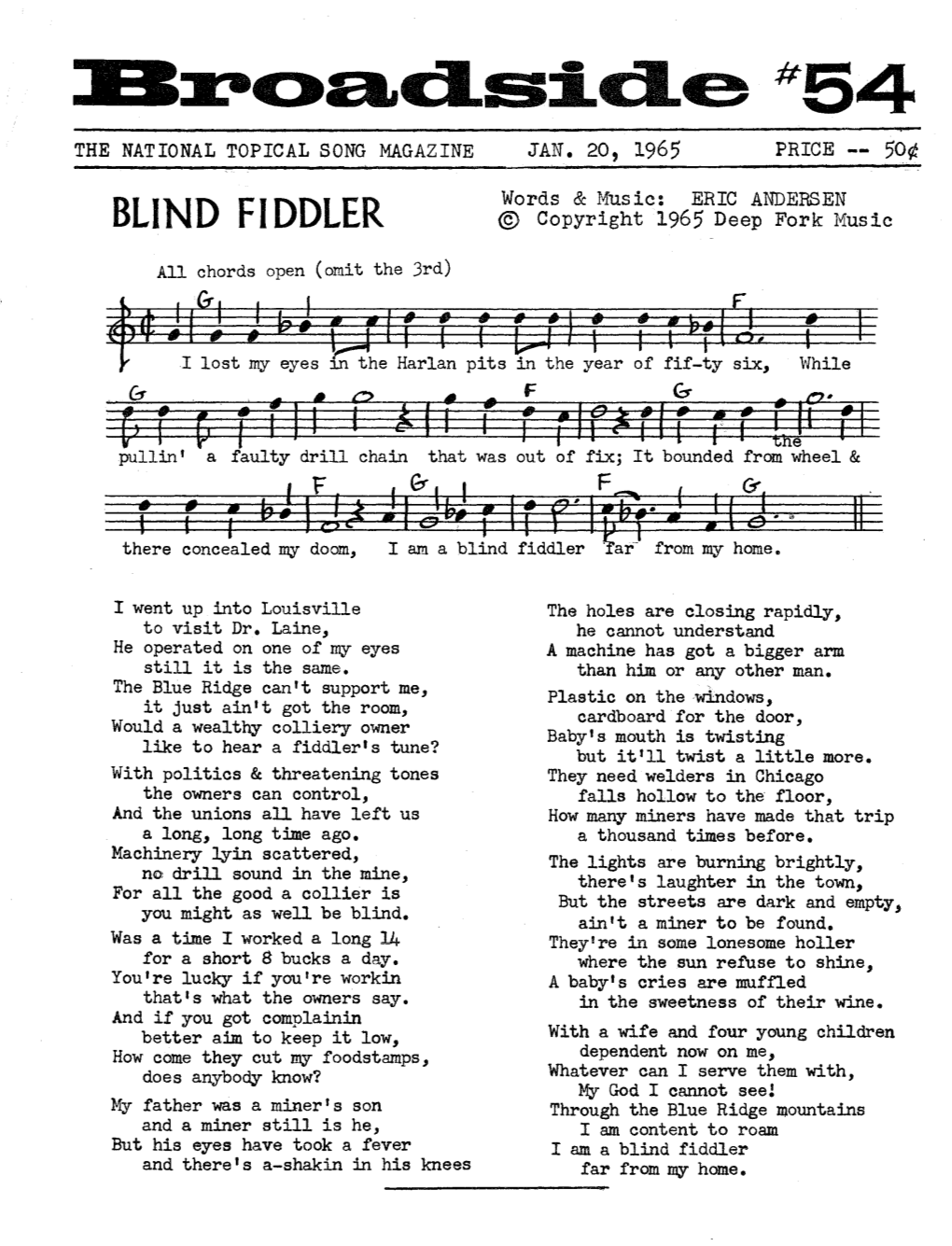 BLIND FIDDLER © Copyright 1965 Deep Fork Husic