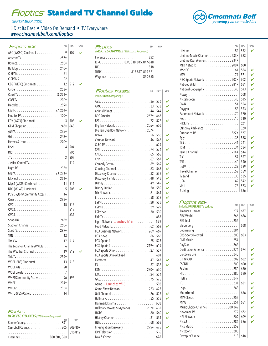 Standard TV Channel Guide SEPTEMBER 2020 HD at Its Best • Video on Demand • TV Everywhere