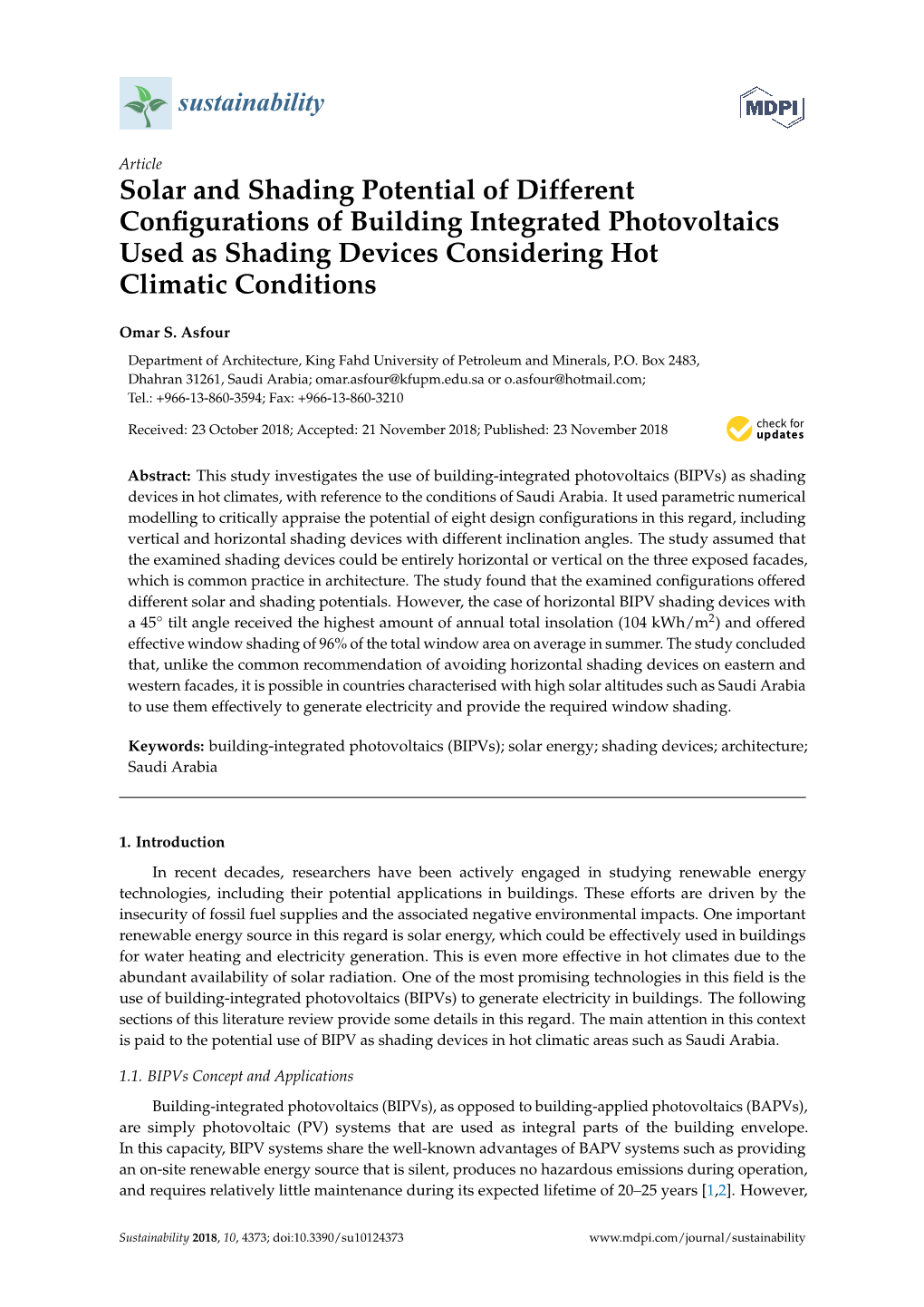 Solar and Shading Potential of Different Configurations of Building