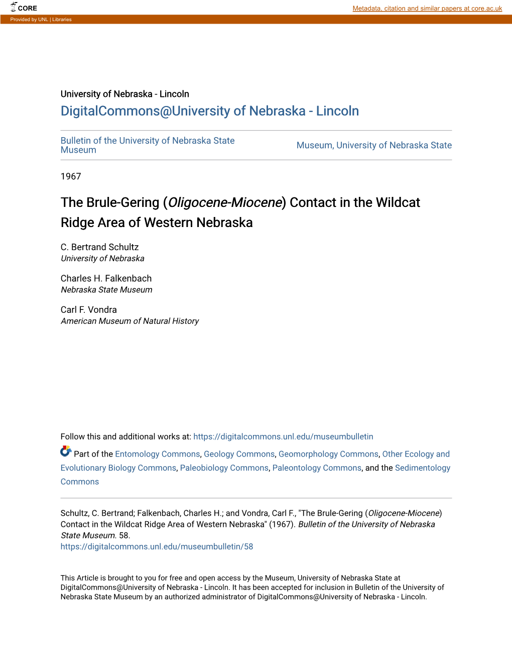 The Brule-Gering (Oligocene-Miocene) Contact in the Wildcat Ridge Area of Western Nebraska