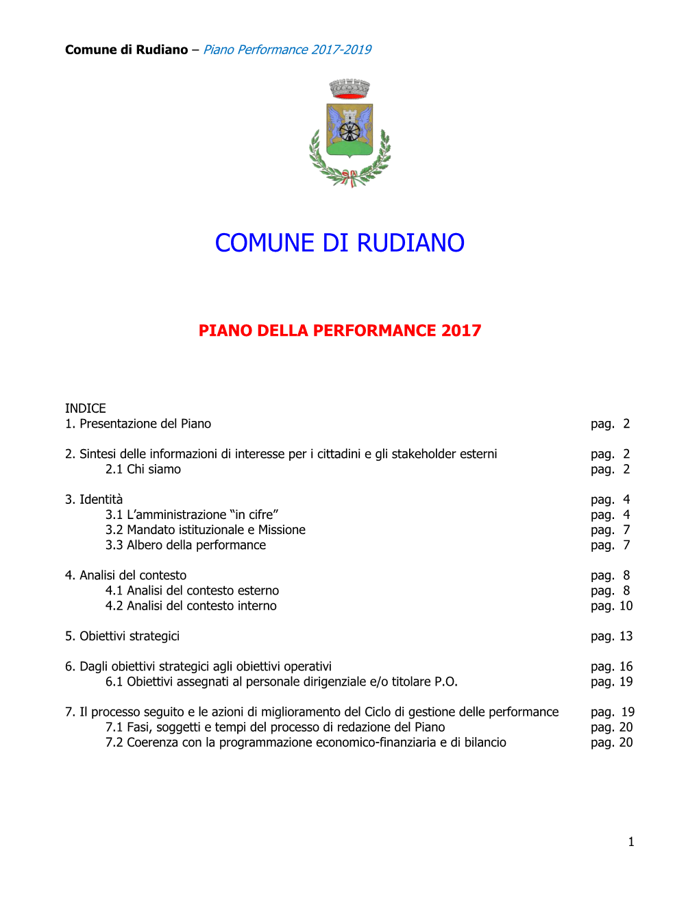 Comune Di Rudiano – Piano Performance 2017-2019