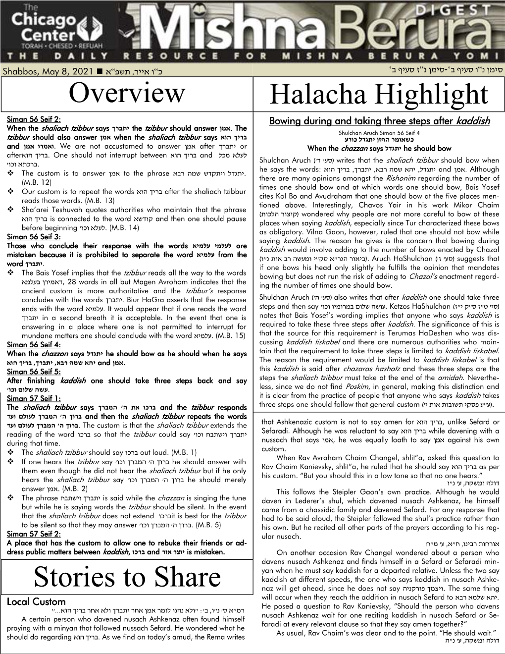 Stories to Share Overview Halacha Highlight