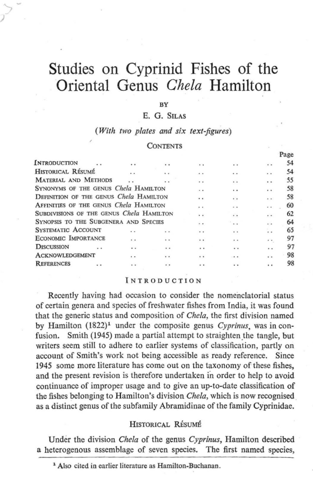 Studies on Cyprinid Fishes of the Oriental Genus Chela Hamilton by E