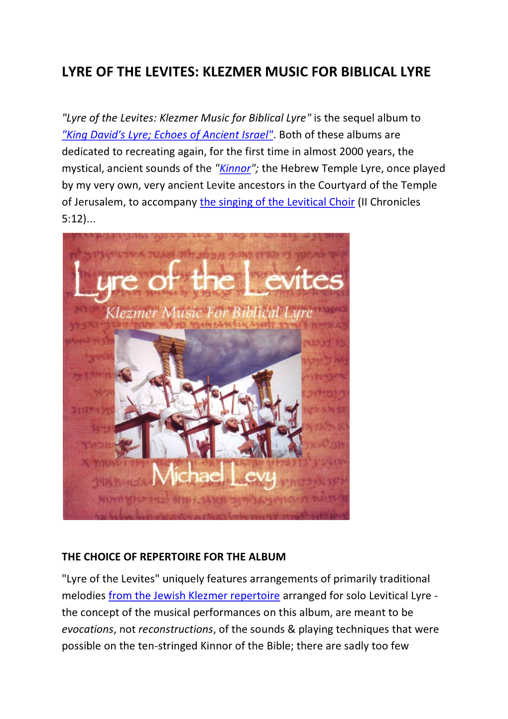 Lyre of the Levites: Klezmer Music for Biblical Lyre