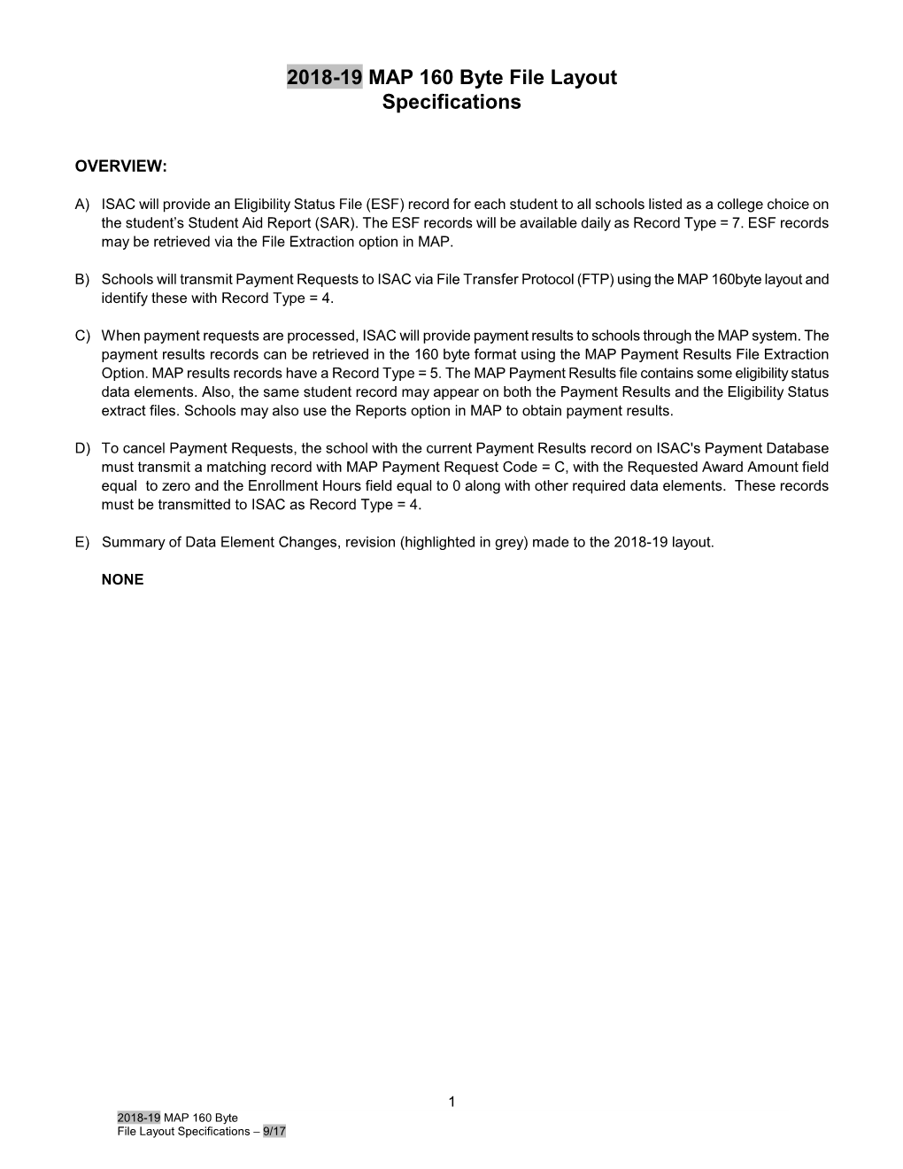 2018-19 MAP 160 Byte File Layout Specifications