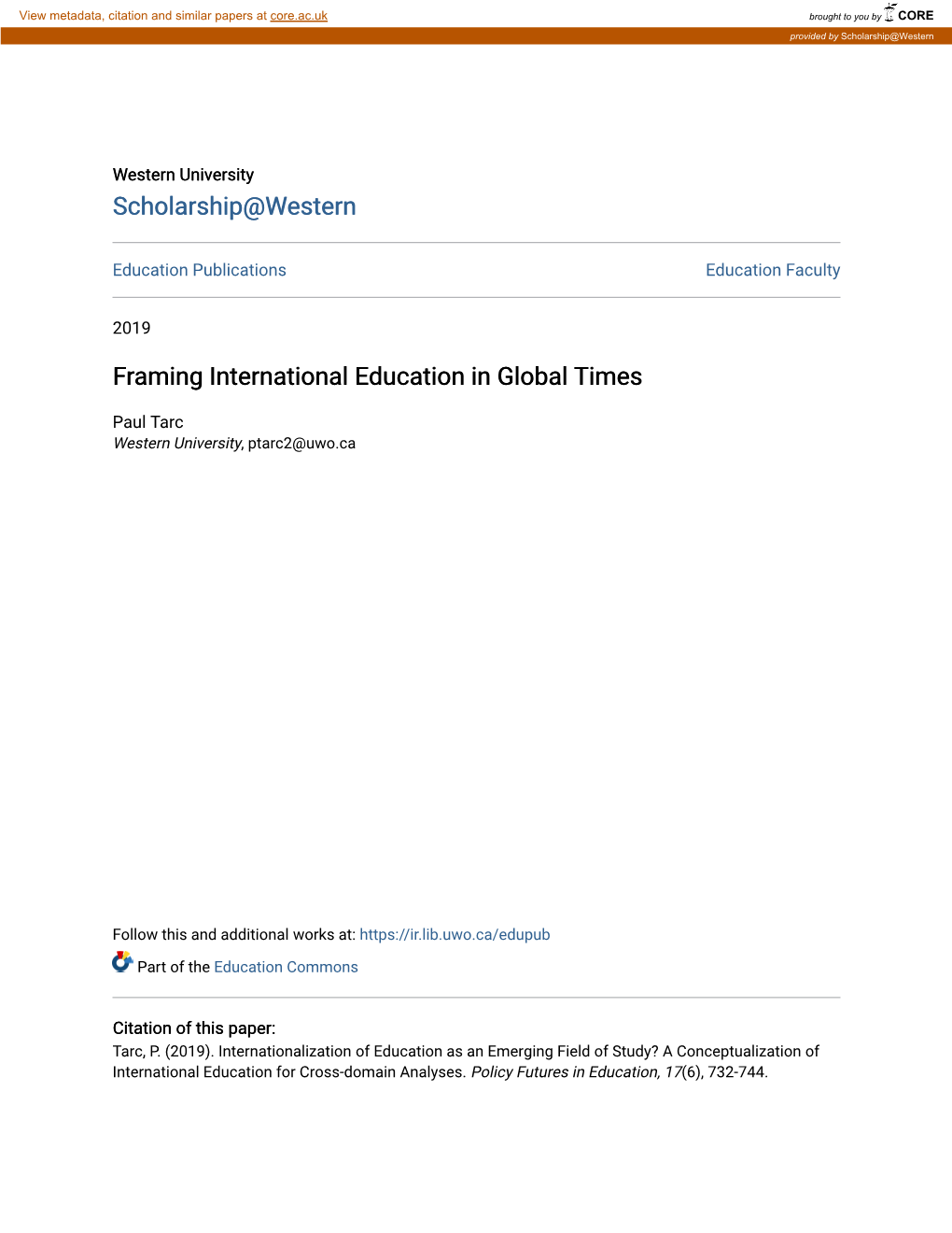 Framing International Education in Global Times