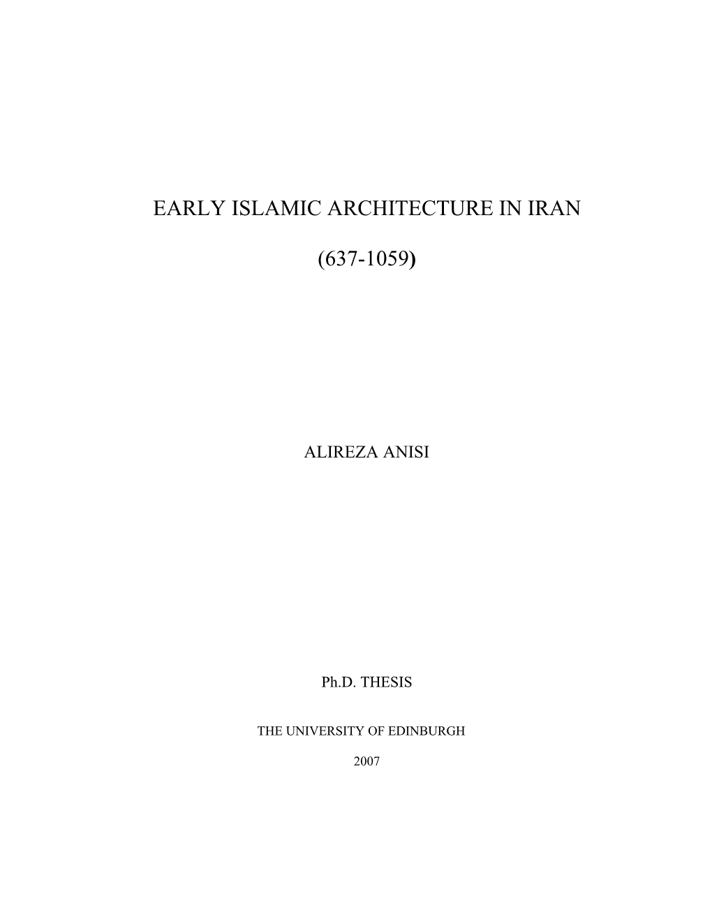 Early Islamic Architecture in Iran