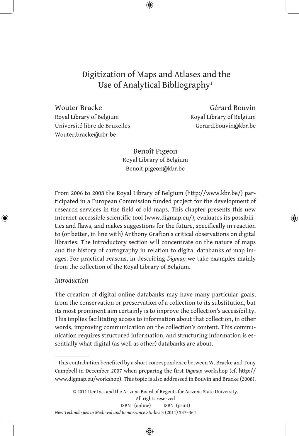 Digitization of Maps and Atlases and the Use of Analytical Bibliography1