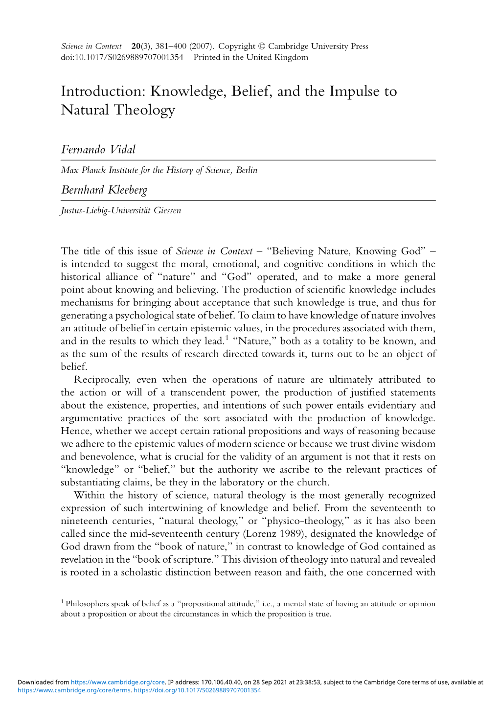 Knowledge, Belief, and the Impulse to Natural Theology