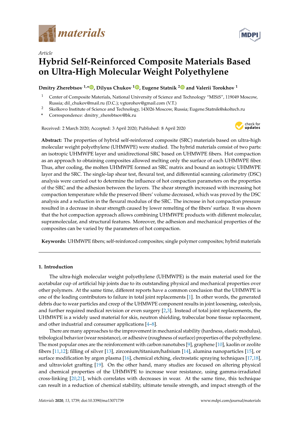 Hybrid Self-Reinforced Composite Materials Based on Ultra-High Molecular Weight Polyethylene