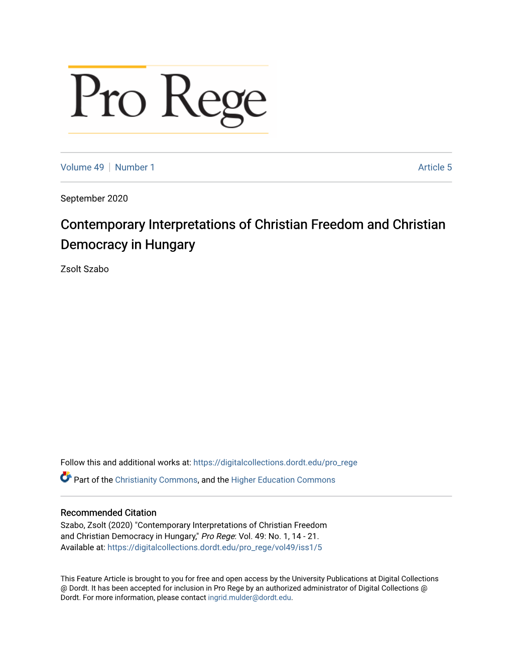 Contemporary Interpretations of Christian Freedom and Christian Democracy in Hungary