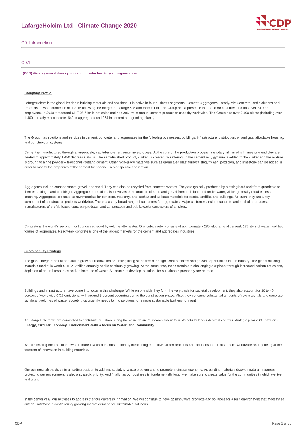 Lafargeholcim CDP Climate Change 2020