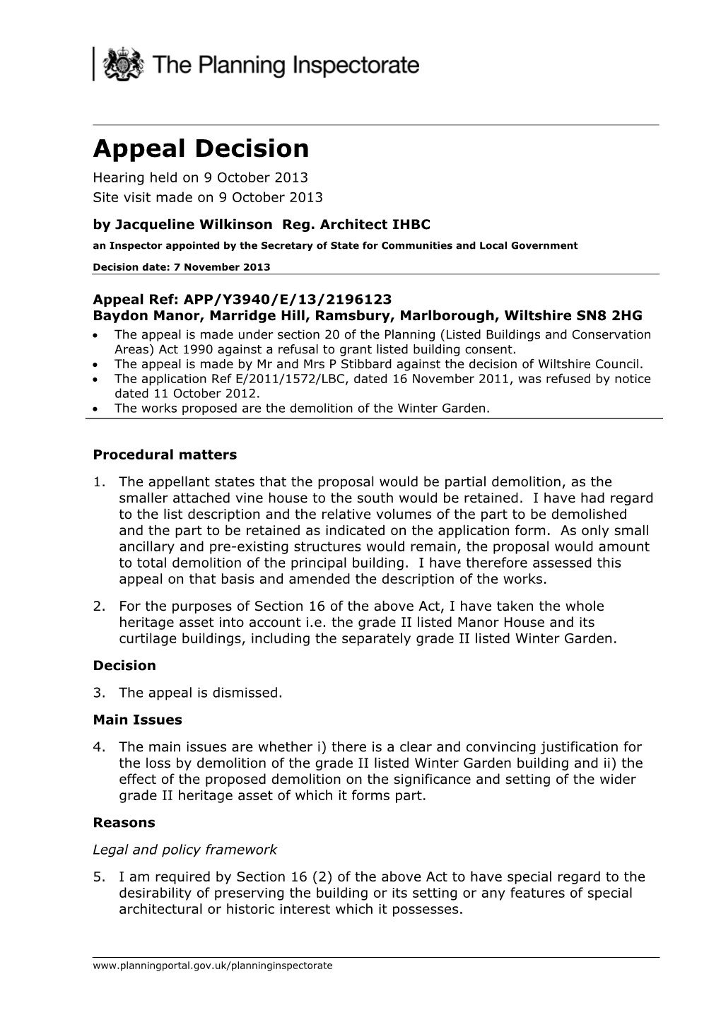 Appeal Decision Hearing Held on 9 October 2013 Site Visit Made on 9 October 2013 by Jacqueline Wilkinson Reg