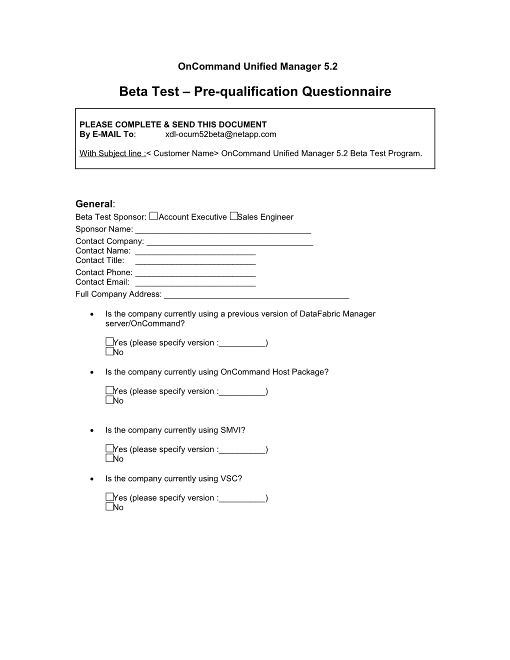 DFM Beta Test Screening Questionaire