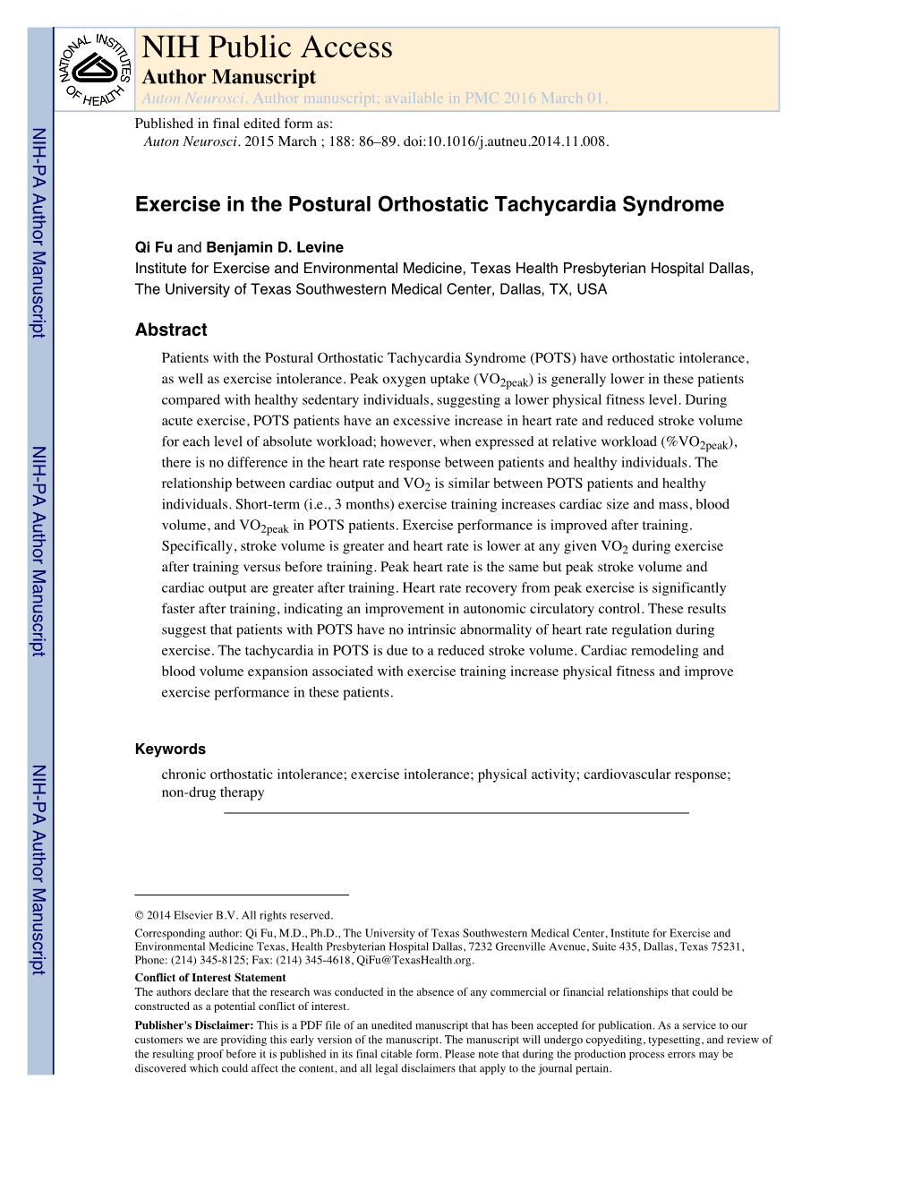 NIH Public Access Author Manuscript Auton Neurosci