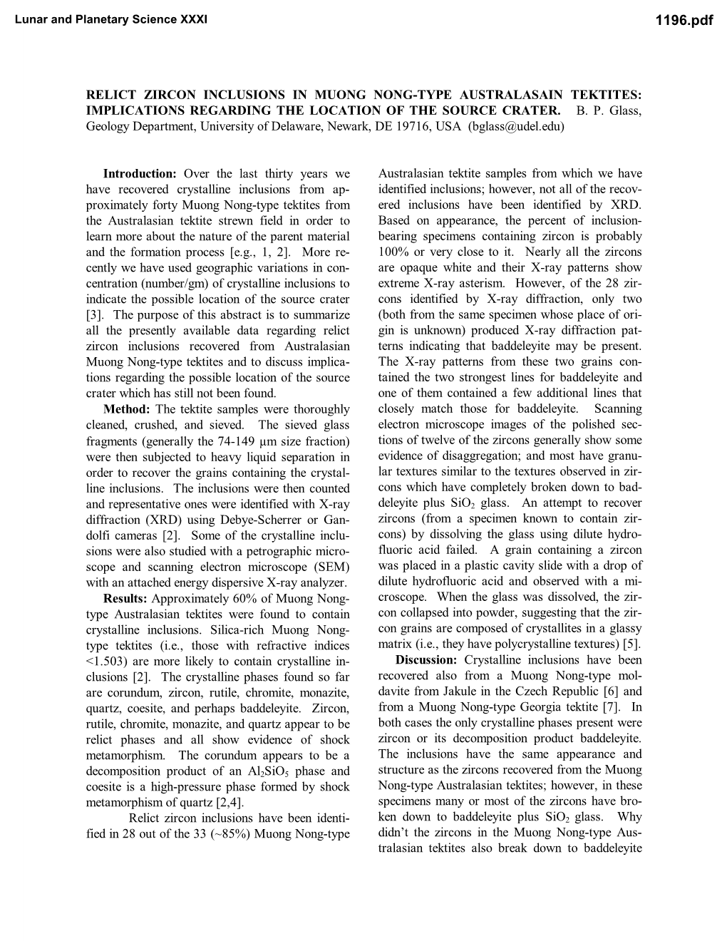 Relict Zircon Inclusions in Muong Nong-Type Australasain Tektites: Implications Regarding the Location of the Source Crater