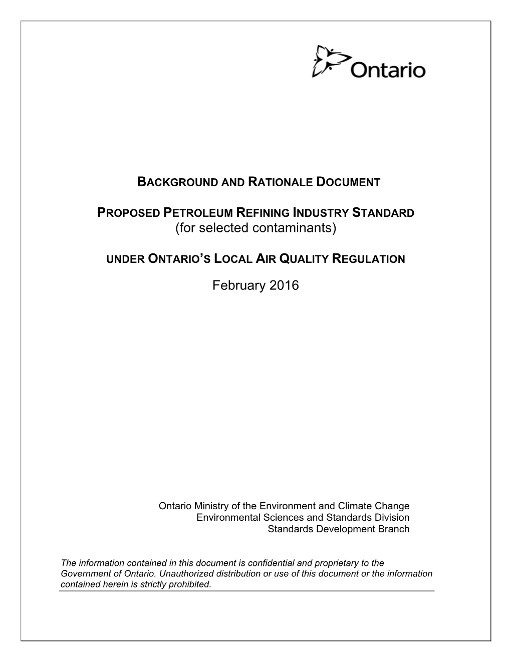 Background and Rationale Document Proposed Petroleum Refining Industry Standard