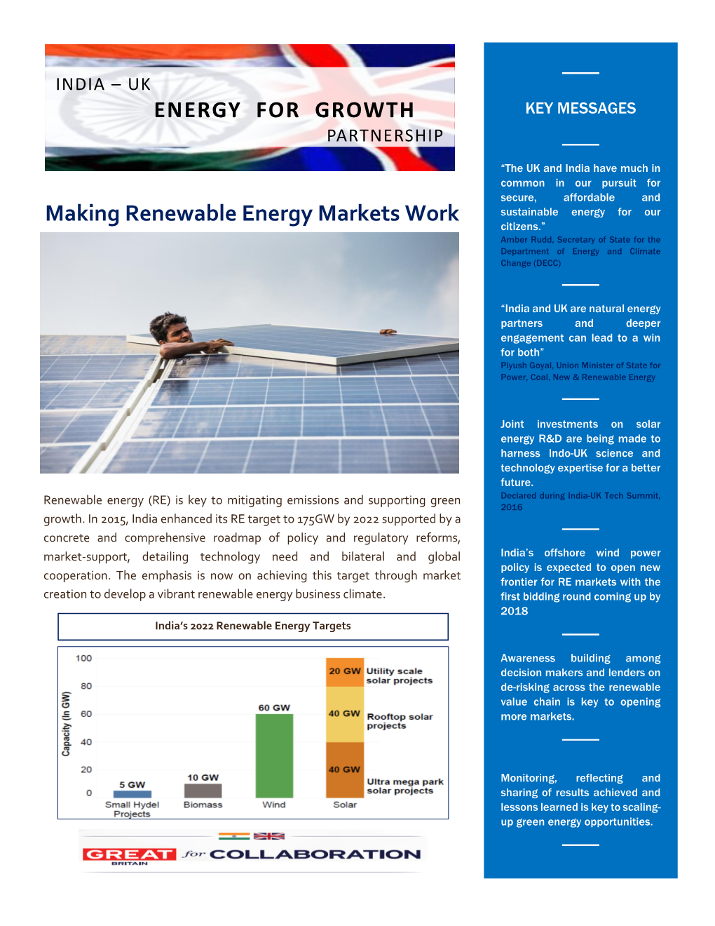 Making Renewable Energy Markets Work Citizens.” Amber Rudd, Secretary of State for the Department of Energy and Climate Change (DECC)