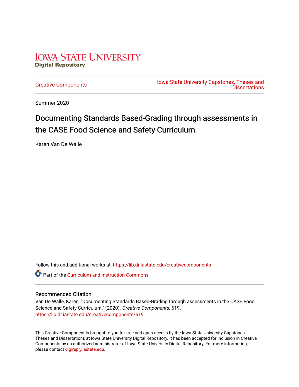 Documenting Standards Based-Grading Through Assessments in the CASE Food Science and Safety Curriculum