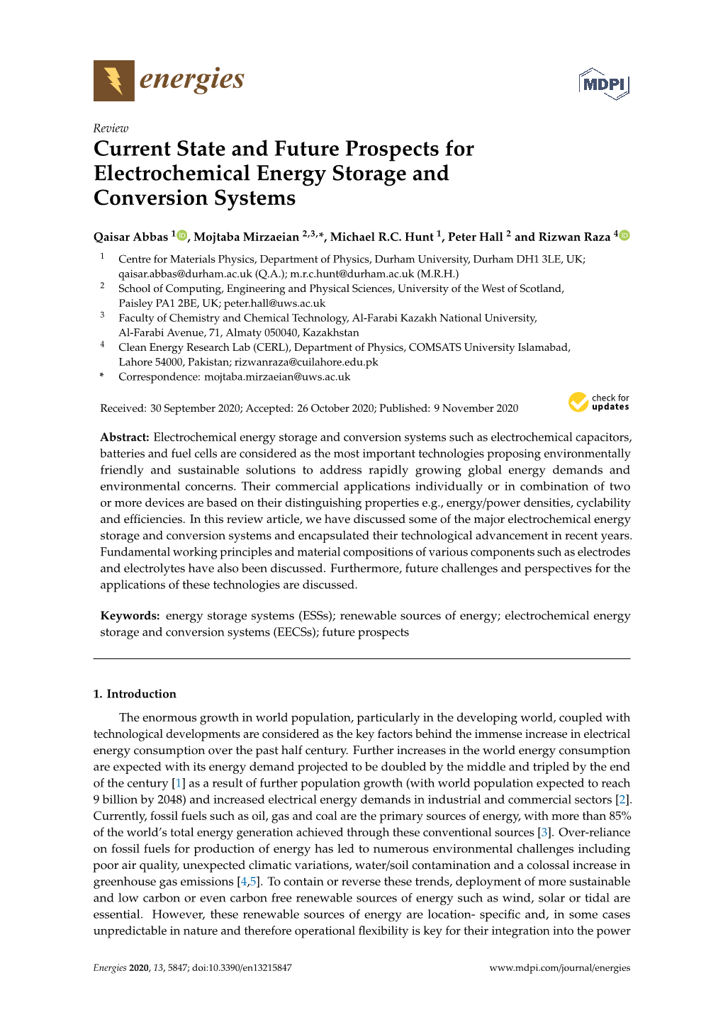 Current State and Future Prospects for Electrochemical Energy Storage and Conversion Systems