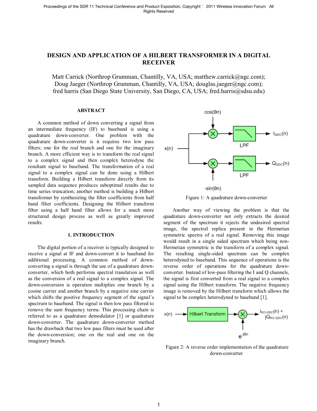 Design and Application of a Hilbert Transformer in a Digital Receiver