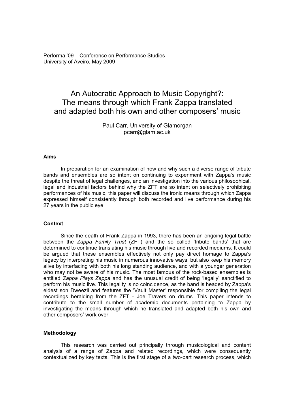 An Autocratic Approach to Music Copyright?: the Means Through Which Frank Zappa Translated and Adapted Both His Own and Other Composers’ Music