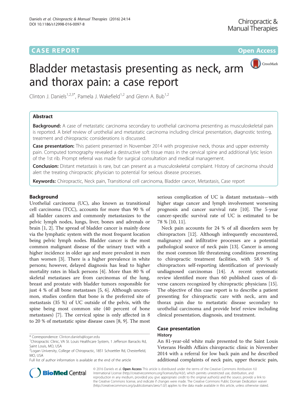 View of Urothelial and Metastatic Carcinoma Including Clinical Presentation, Diagnostic Testing, Treatment and Chiropractic Considerations Is Discussed