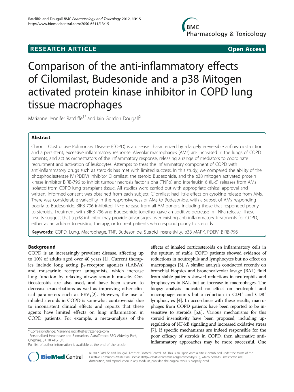 Comparison of the Anti-Inflammatory Effects of Cilomilast, Budesonide