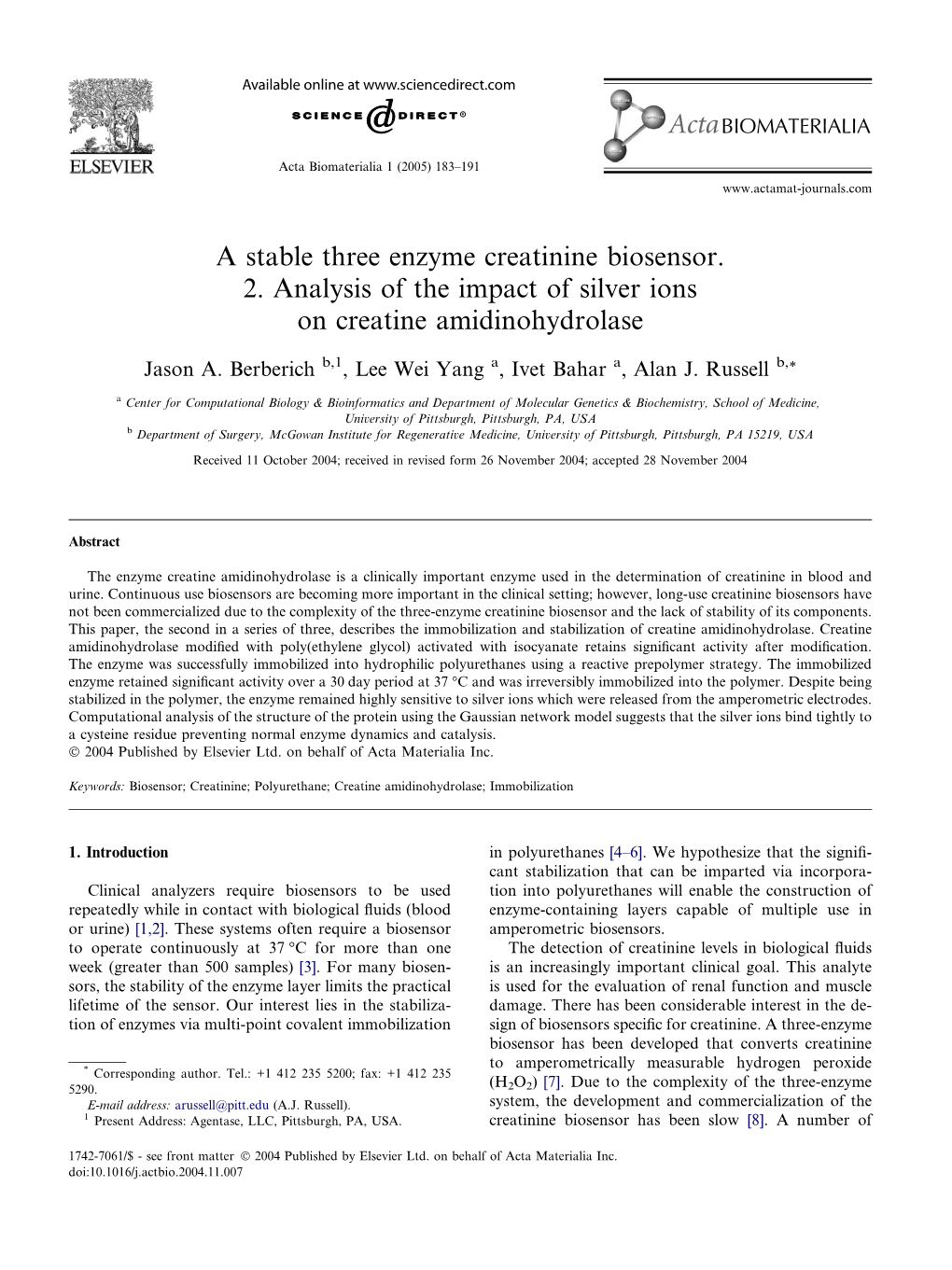 Analysis of the Impact of Silver Ions on Creatine Amidinohydrolase