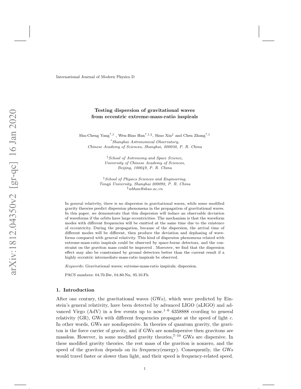 Arxiv:1812.04350V2 [Gr-Qc] 16 Jan 2020 PACS Numbers: 04.70.Bw, 04.80.Nn, 95.10.Fh