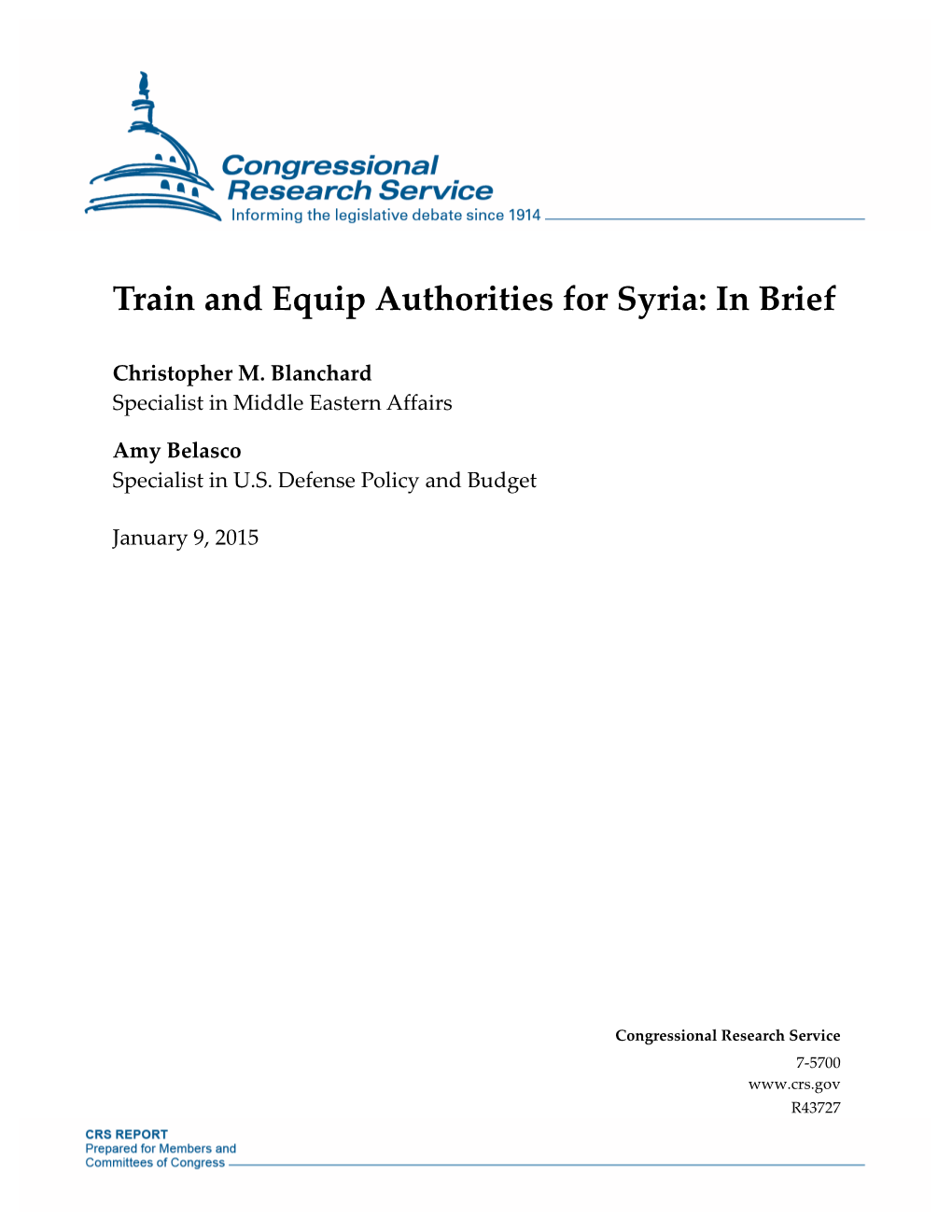 Train and Equip Authorities for Syria: in Brief