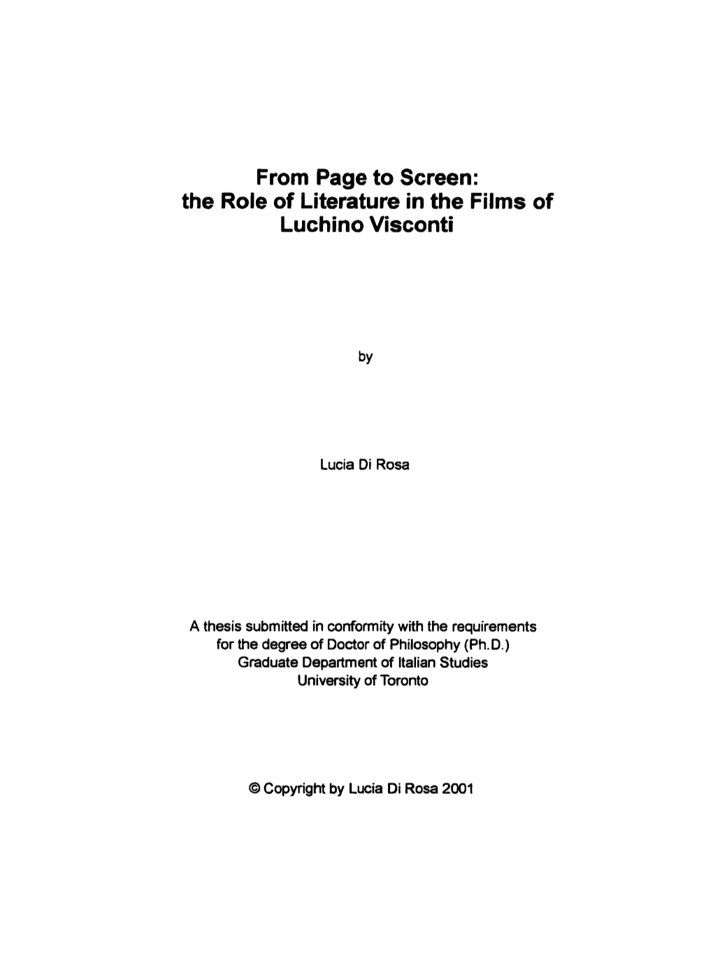 The Role of Literature in the Films of Luchino Visconti