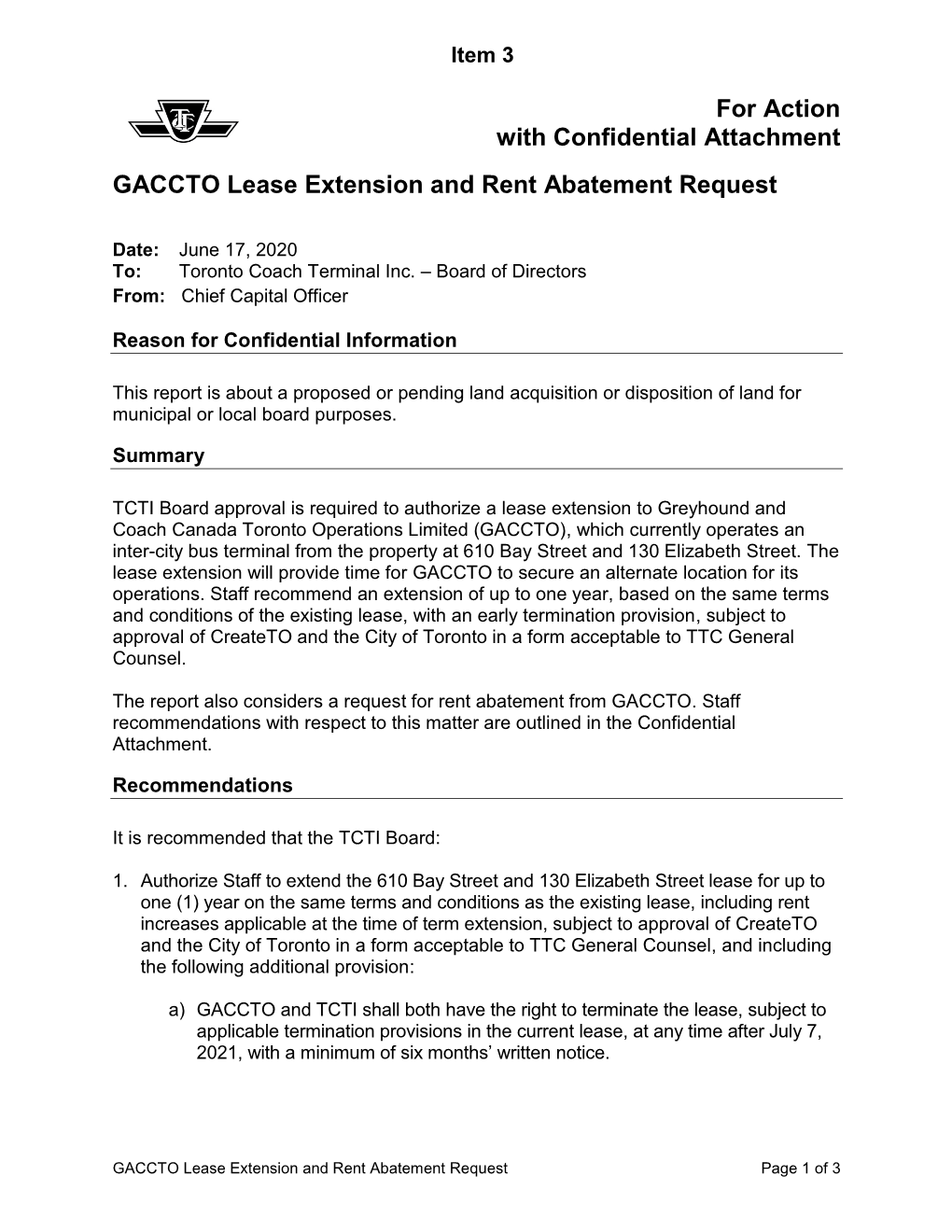 GACCTO Lease Extension and Rent Abatement Request