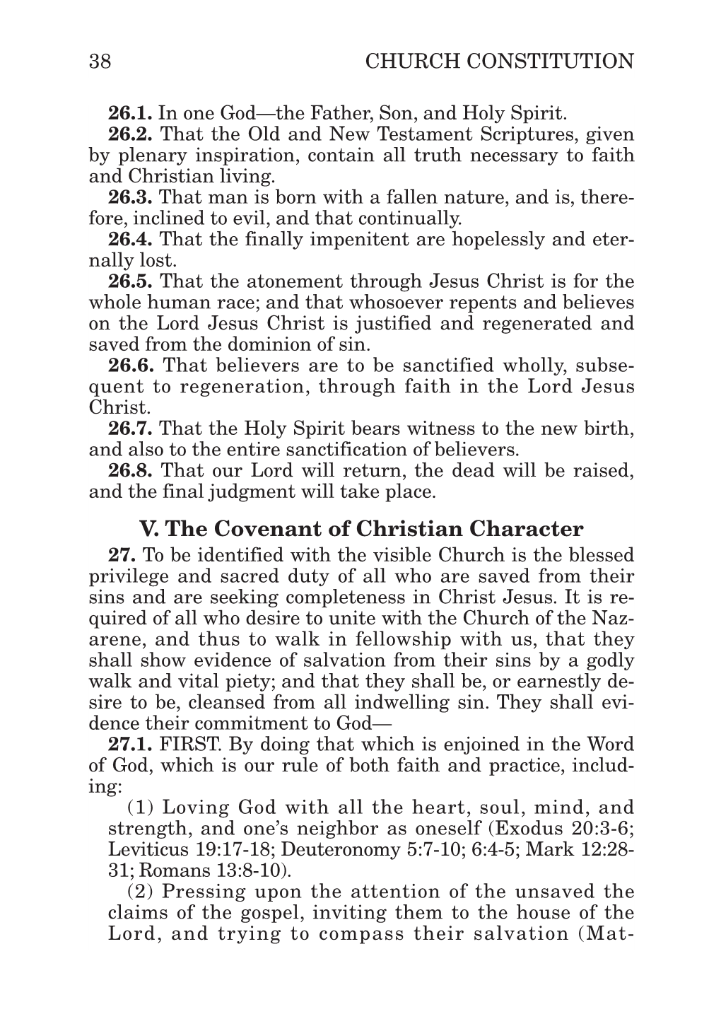 V. the Covenant of Christian Character 27