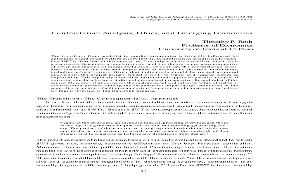 Contractarian Analysis, Ethics, and Emerging Economies