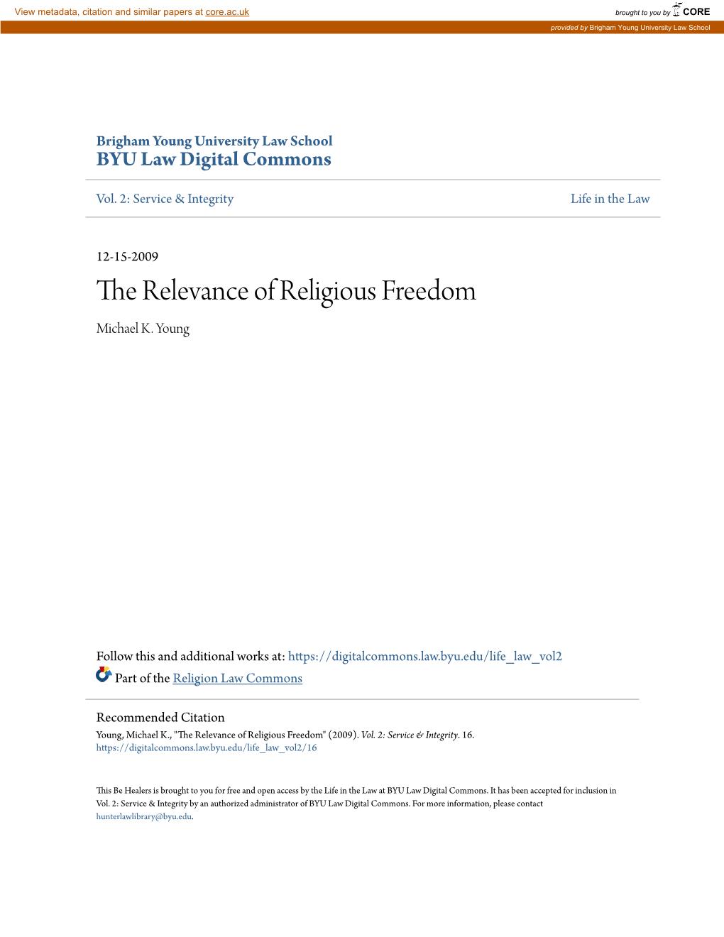 The Relevance of Religious Freedom Michael K