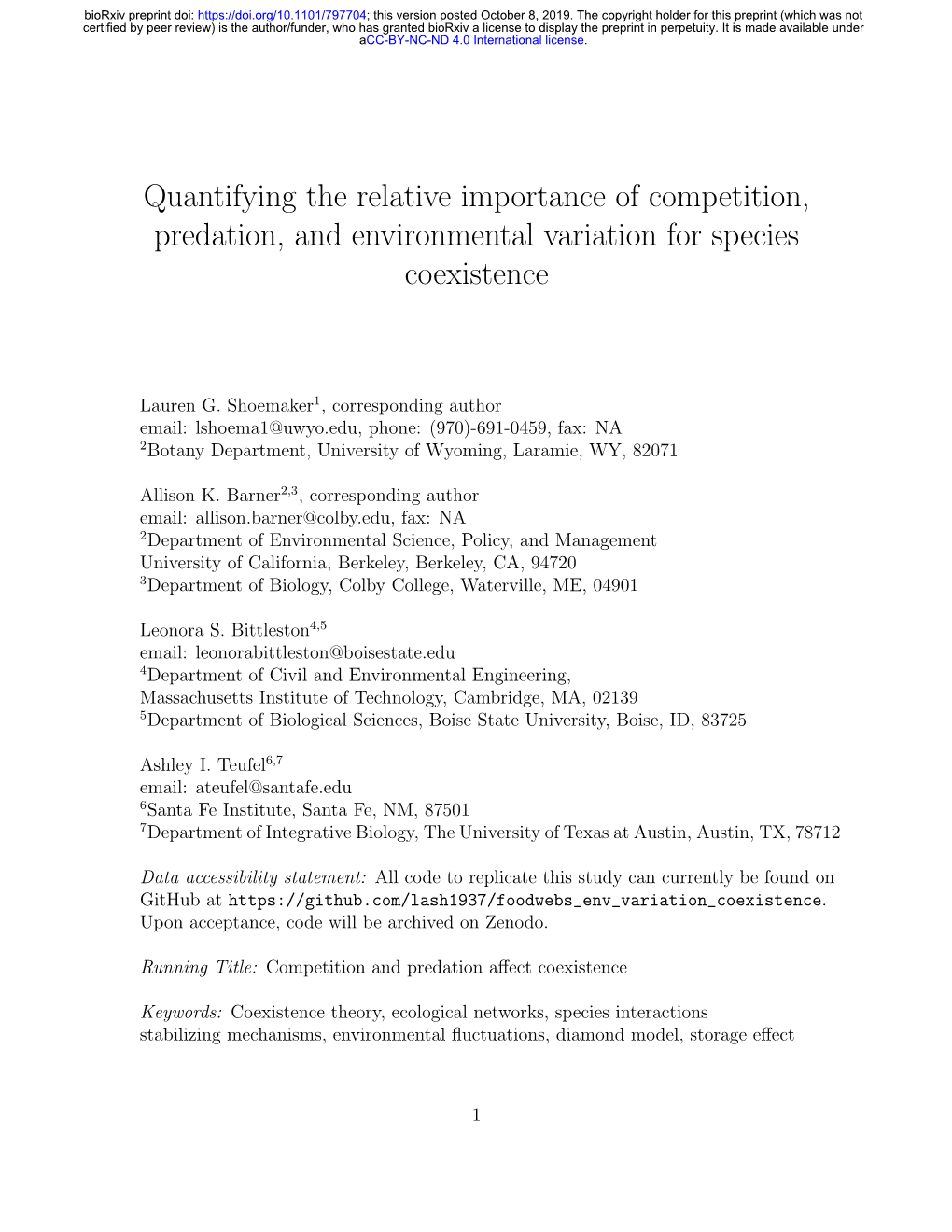 Quantifying the Relative Importance of Competition, Predation, and Environmental Variation for Species Coexistence